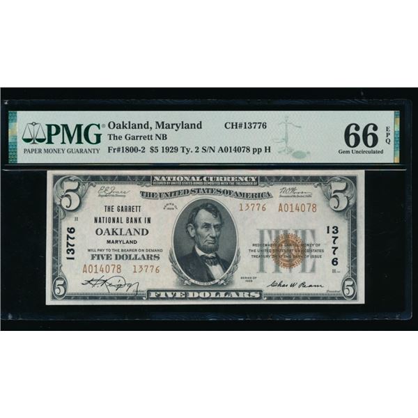 1929 $5 Oakland MD National PMG 66EPQ