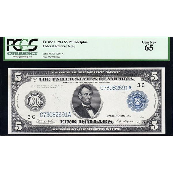 1914 $5 Philadelphia FRN PCGS 65
