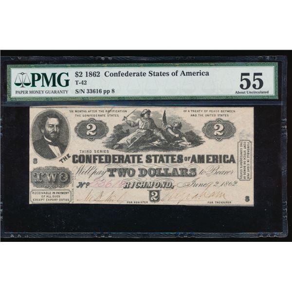 1862 $2 T-42 Confederate PMG 55