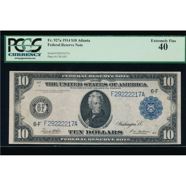 1914 $10 Atlanta FRN PCGS 40