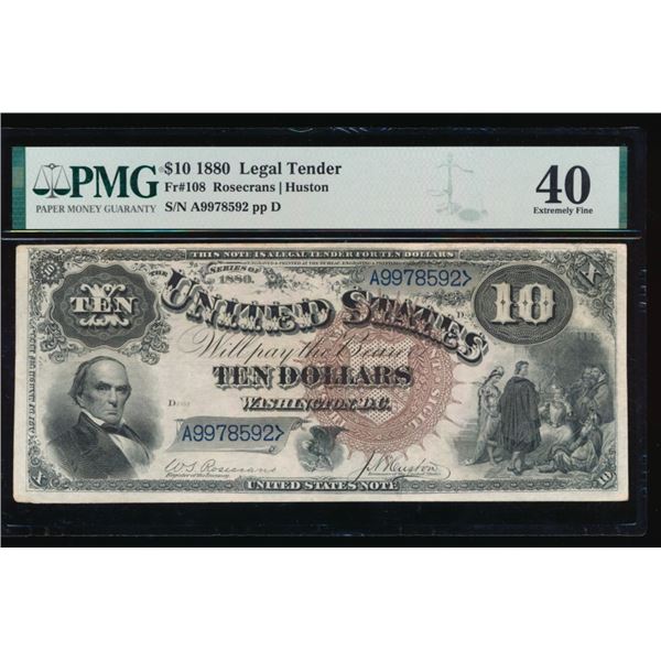 1880 $10 Jackass Legal Tender Note PMG 40