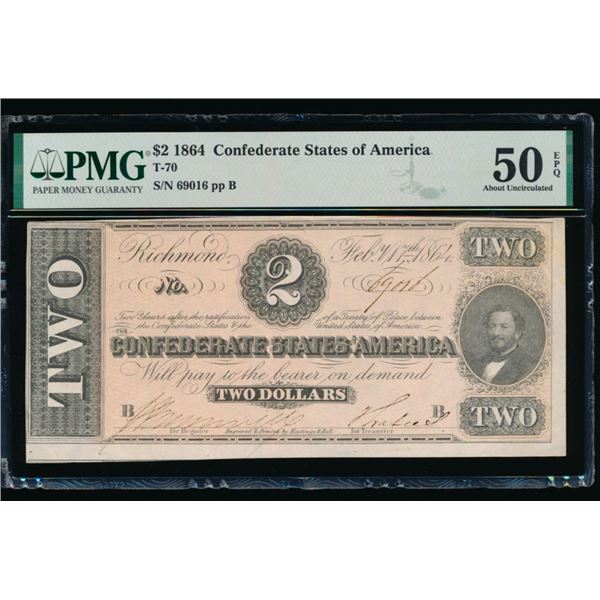 1864 $2 T-70 Confederate PMG 50EPQ