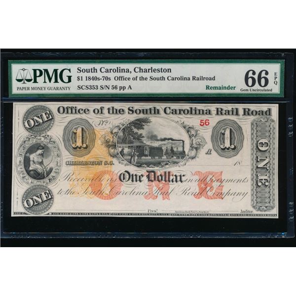 1840-70s Charleston SC Obsolete PMG 66EPQ