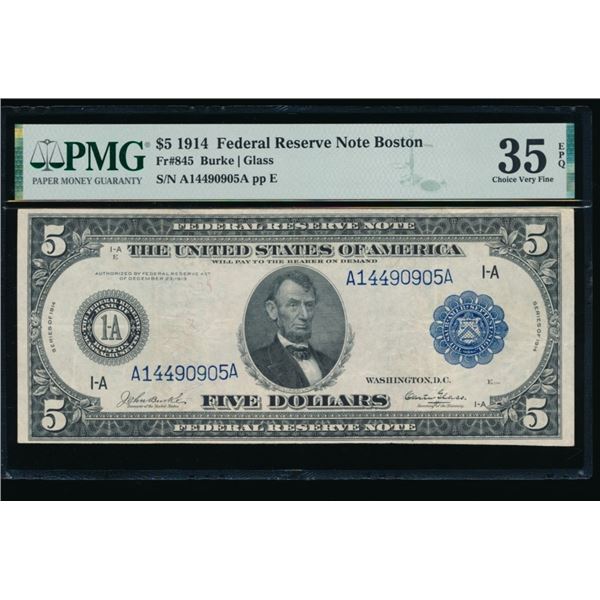 1914 $5 Boston FRN PMG 35EPQ