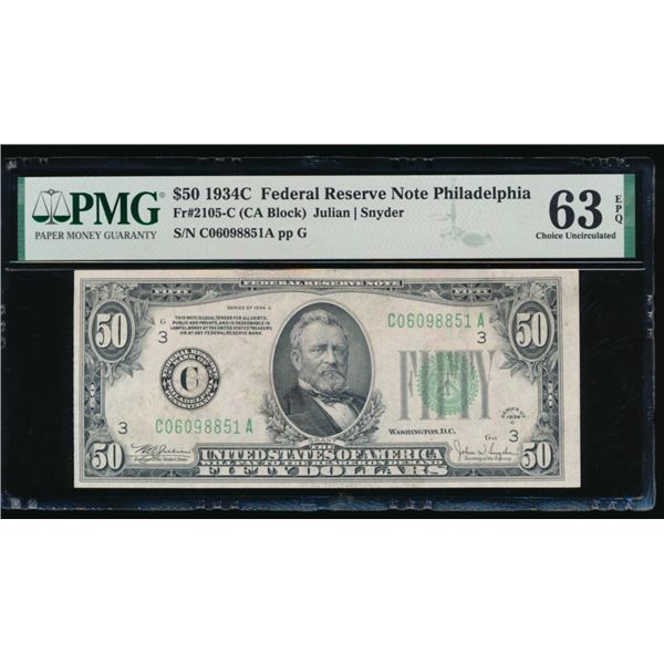 1934C $50 Philadelphia FRN PMG 63EPQ