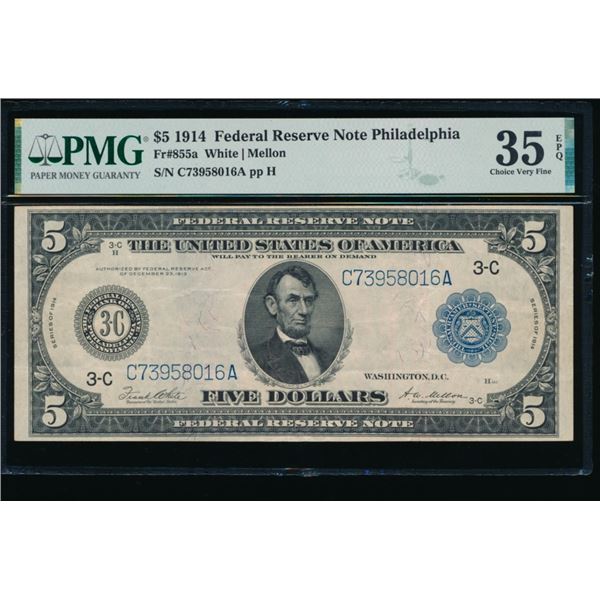 1914 $5 Philadelphia FRN PMG 35EPQ