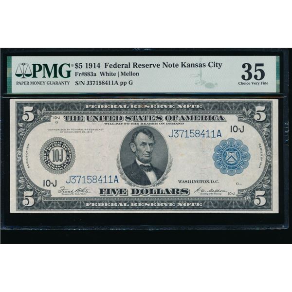 1914 $5 Kansas City FRN PMG 35