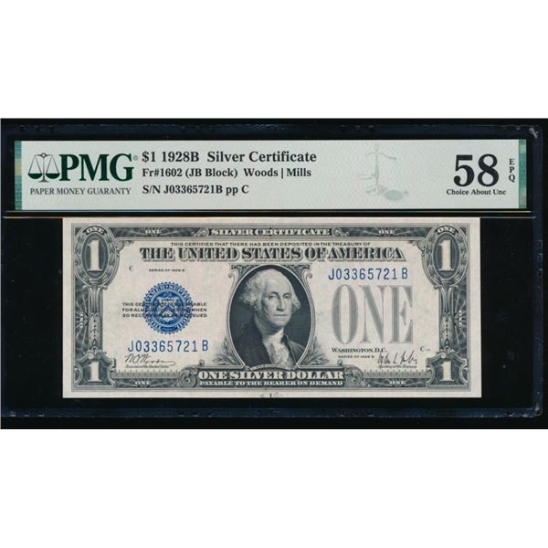 1928B $1 Silver Certificate PMG 58EPQ