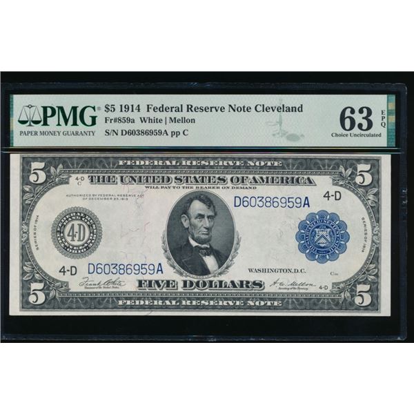 1914 $5  Cleveland FRN PMG 63EPQ