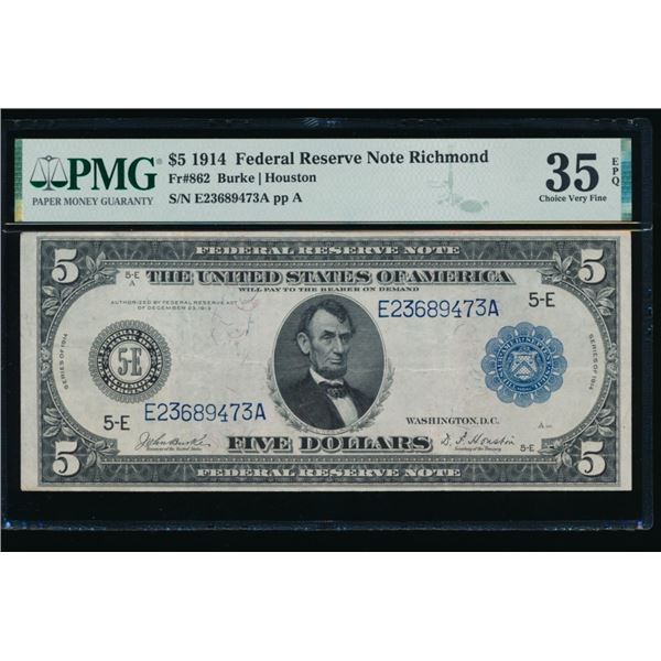 1914 $5 Richmond FRN PMG 35EPQ