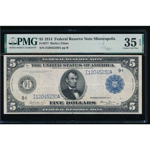 1914 $10 Minneapolis FRN PMG 35EPQ