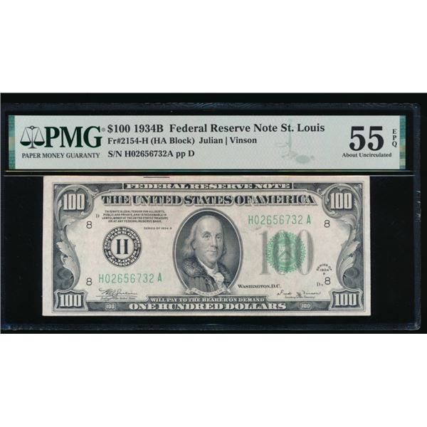1934B $100 St Louis FRN PMG 55EPQ