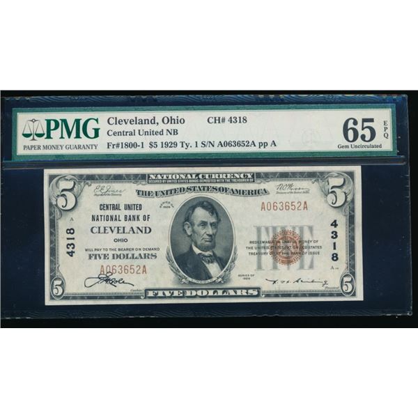 1929 $5 Cleveland OH National PMG 65EPQ