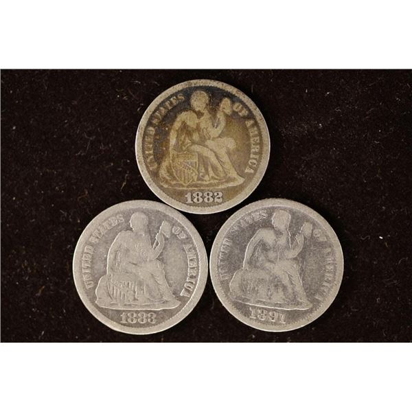 1882-EXTRA FINE, 1883-VERY FINE+ & 1891-(FINE)