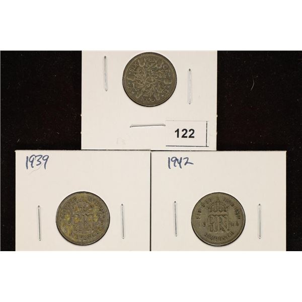 1936, 1939 & 1942 GREAT BRITAIN SILVER 6 PENCE