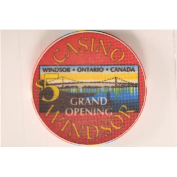 $5 CASINO WINDSOR  GRAND OPENING CHIP, ONTARIO
