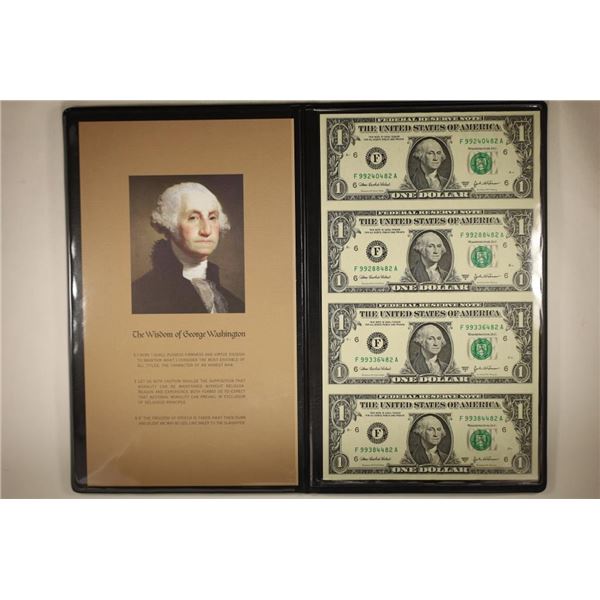 2003-A UNCUT $1 FRN BILLS IN BLACK FOLIO