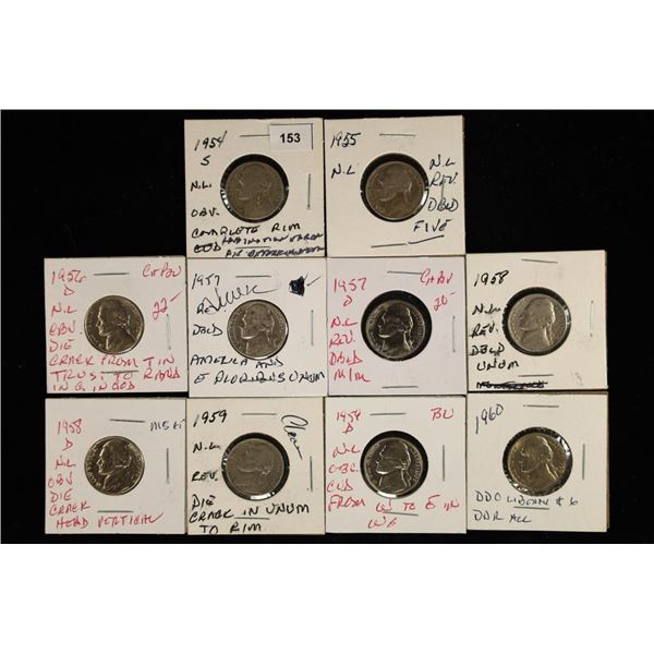 ERRORS 10-ASSORTED 1954-1960 JEFFERSON NICKELS