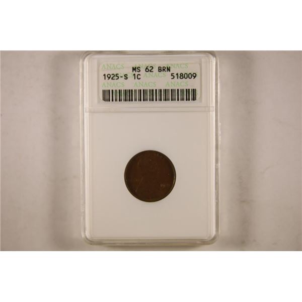 1925-S LINCOLN CENT ANACS MS62BRN