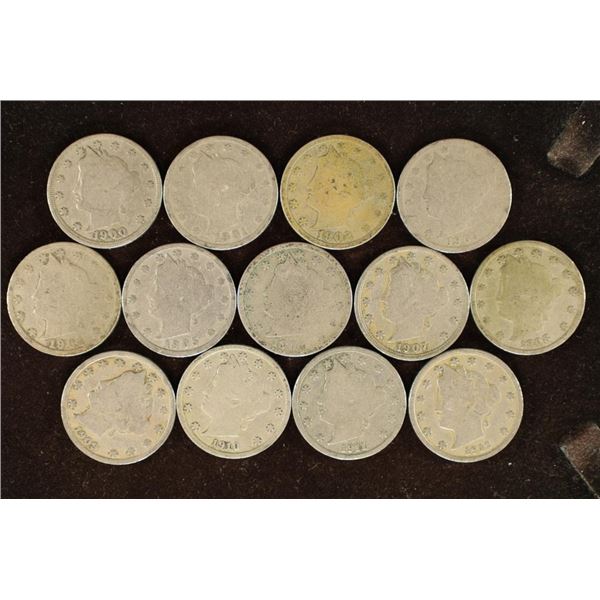 1900-1912 LIBERTY "V" NICKELS 13 COINS EACH ONE IS