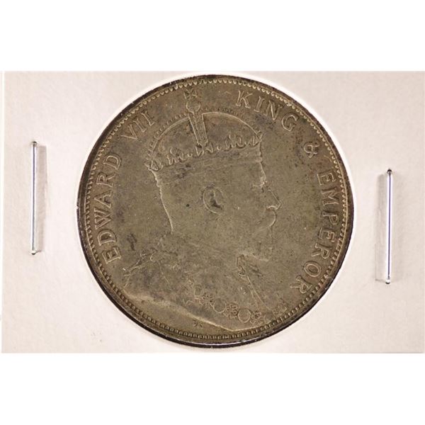 1905 HONG KONG SILVER 50 CENTS .3492 OZ. ASW FN