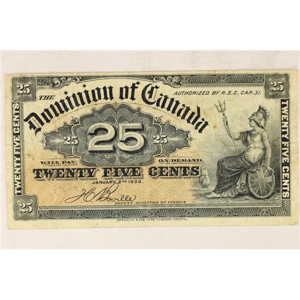 1900 DOMINION OF CANADA 25 CENT FRACTIONAL BILL