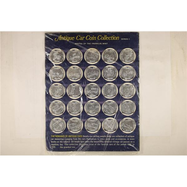 ANTIQUE CAR COIN COLLECTION WITH 25 FRANKLIN MINT