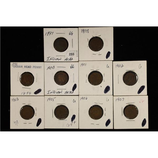 10 ALL DIFFERENT 1897-1907 INDIAN HEAD CENTS