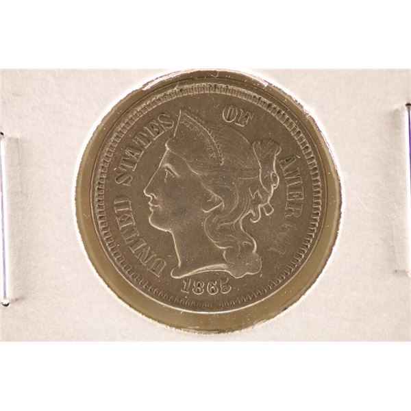 1865 THREE CENT PIECE (NICKEL) VERY FINE