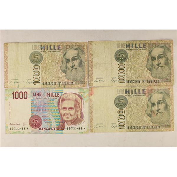 4-PIECES OF ITALIAN CURRENCY 1000 LIRE