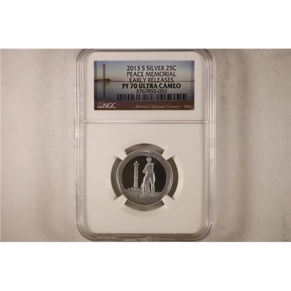 2013-S SILVER PEACE MEMORIAL QUARTER NGC PF70