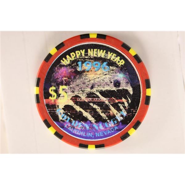 $5 GOLDEN NUGGET 1996 HAPPY NEW YEAR CASINO CHIP