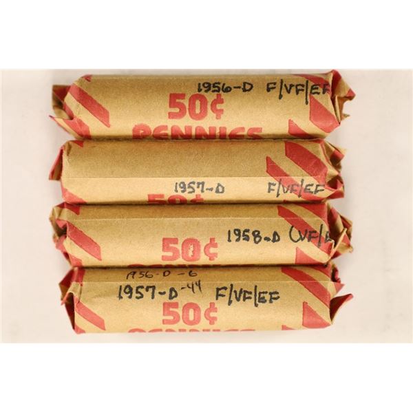 4-MOSTLY SOLID DATE ROLLS LINCOLN WHEAT CENTS