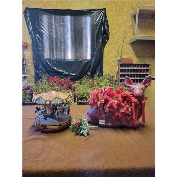 Electric Carousel & Paper Mache Reindeer with Mistletoe