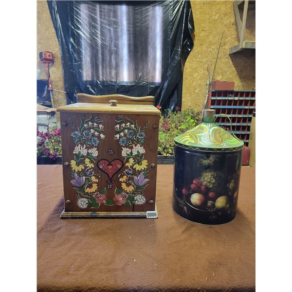 Swiss Folk Art Garbage Can & Jug