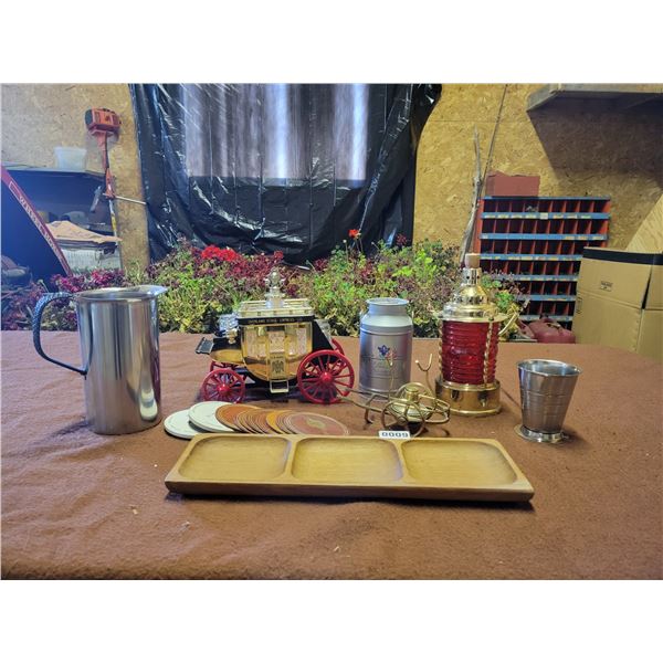 Assorted Bar Accessories - Stage Coach Shot Glasses - Lantern Style Cork Bottle