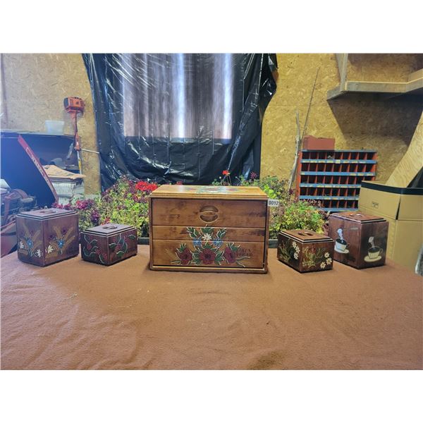 Hand-Painted Swiss Art Bread Box & Canister Set
