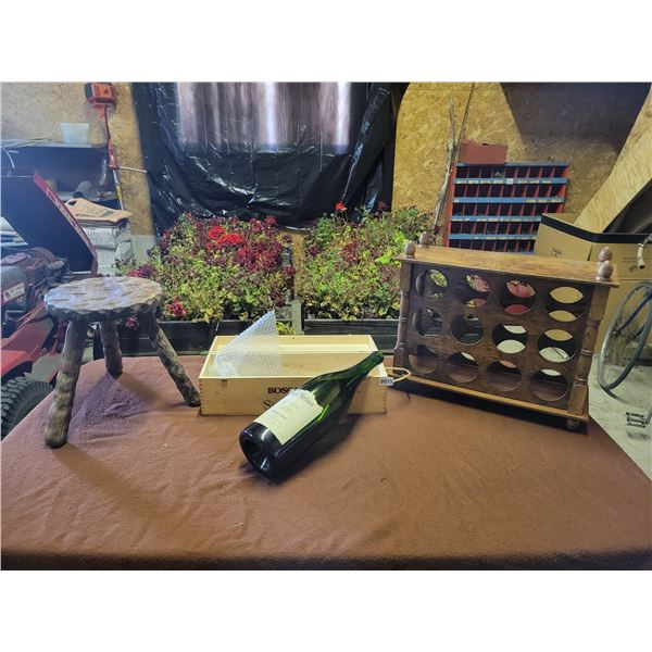 Hand-Made Wooden Stool - Large Wine Bottle & Deco Box - 12 Bottle Wine Rack