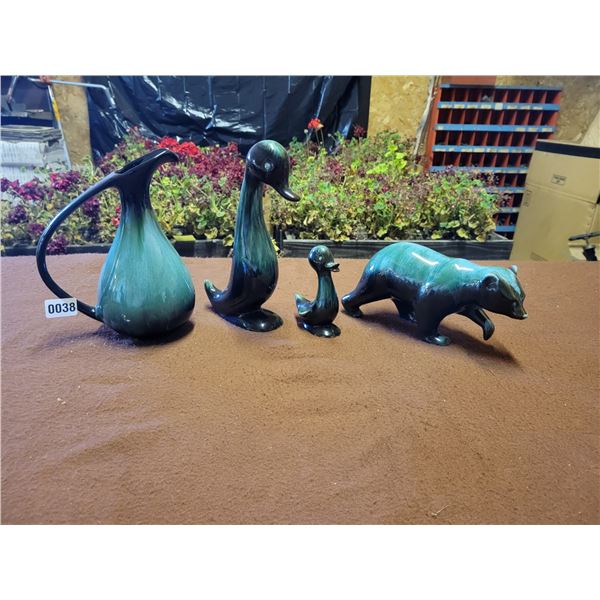 Blue/Green Ceramic Pitcher - Large Duck - Small Duck & Bear