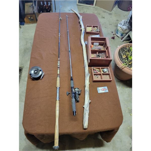 Fishing Rods x2 - Tackle Box - Walking Stick