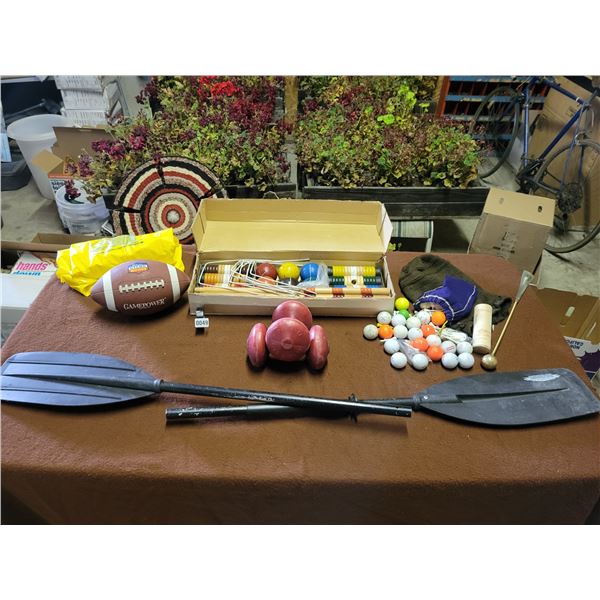 Croquet Set - Golf Balls & Tees - Oars - 5lbs Dumbbells - Water Air Mattress