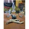 Image 1 : Glass Vases x2 - Ceramic Duck - Oil Lamp - Wine Bottle Holder - Driftwood with Seagulls