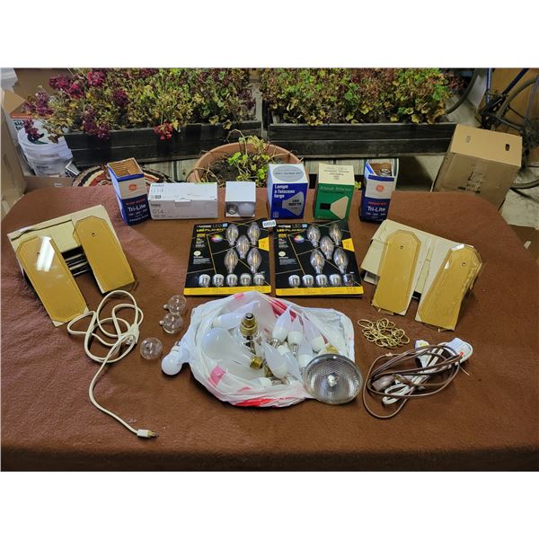 Assorted Light Bulbs - Extension Cords - Glass Chandelier Replacement Plates