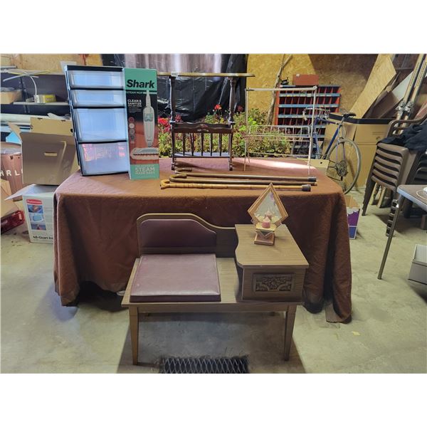Plastic Storage Drawers - Wooden Canes x3 - Magazine Table x2 - Vintage Telephone Table & Seat etc..