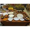 Image 1 : Corning Ware, Serving Trays, Ceramic Tea Set, Glass Pitchers, Wooden Bowls, Cake Pan, Candy Dish
