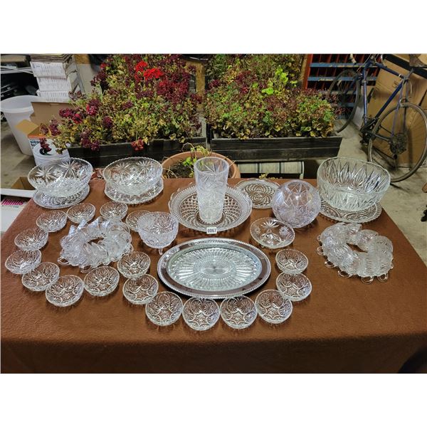 Crystal Punch Bowls x2 with Cups - Platters - Bowls - Pinwheel Crystal Vases x2 - Serving Tray