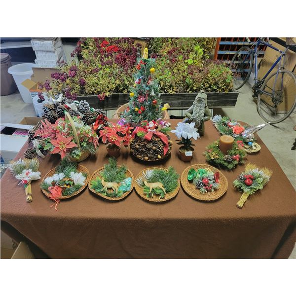 Assorted Wicker & Pinecone Christmas Decorations - Stone Carved Samichlaus (Saint Nicholas)