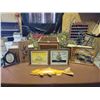 Image 1 : 2 Sailing Ship Oil Paintings - Print of a Bridge - Wooden Fish - Canadian Geese Plaque - Oval Stand