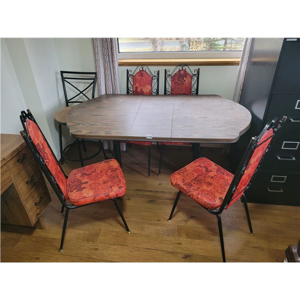 Vintage Table with Leaf & 4 Red/Iron Chairs - Bar Stool