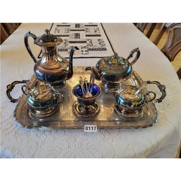 E.P. Copper Tray and Tea Set